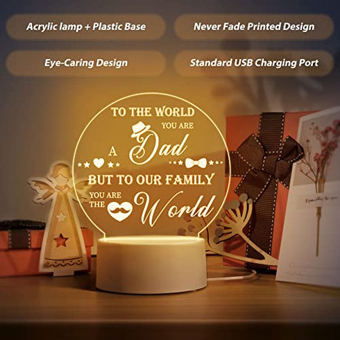 Engraved Night Light Gift for Best Dad, Birthday Gifts for Dad from Daughter Son